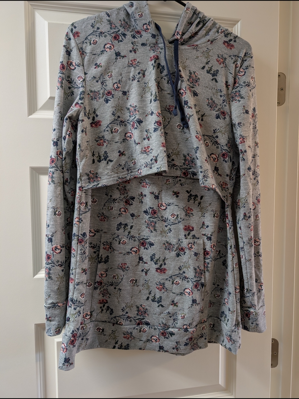 Latched Mama Gray Floral Nursing Hoodie with Rose Accents